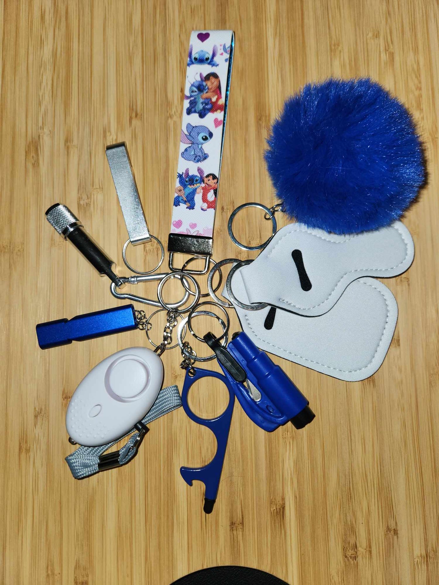 BLUE & WHITE STITCH PERSONAL SAFETY KEYCHAIN